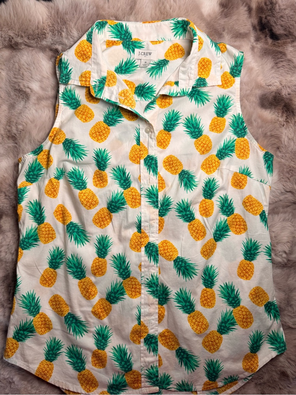 J. CREW Sleeveless Pineapple Cotton Poplin Shirt - Signature Fit -‎ Size Small